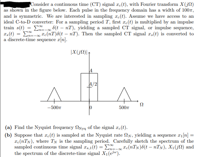 Consider a continuous time (CT) signal xc(t), with | Chegg.com
