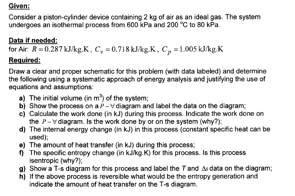 Given Consider A Piston Cylinder Device Containing 2 Chegg 