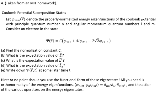 Solved (Taken ﻿from an ﻿MIT homework).Coulomb Potential | Chegg.com