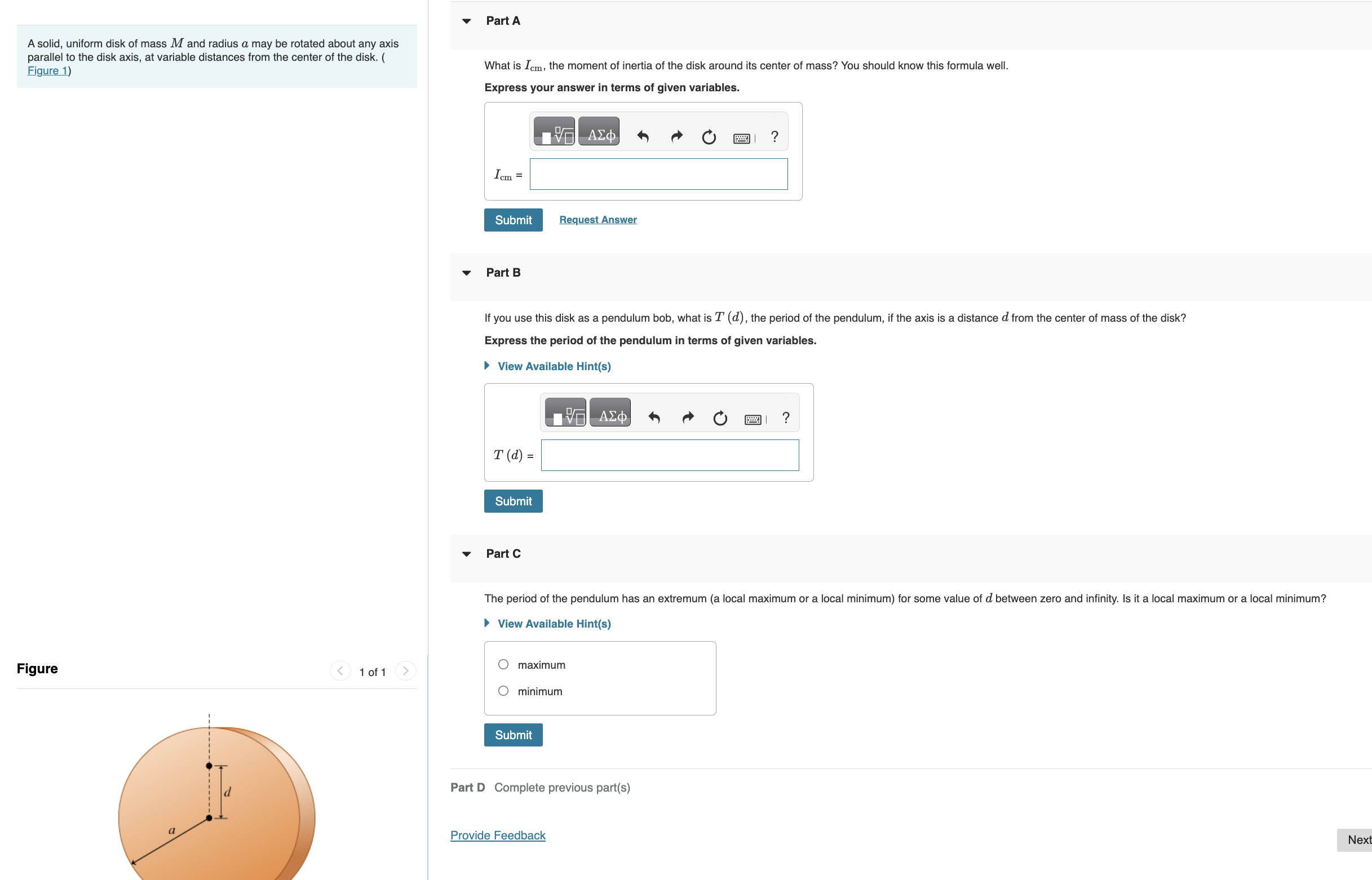 Solved A Solid, Uniform Disk Of Mass M ﻿and Radius A May Be | Chegg.com