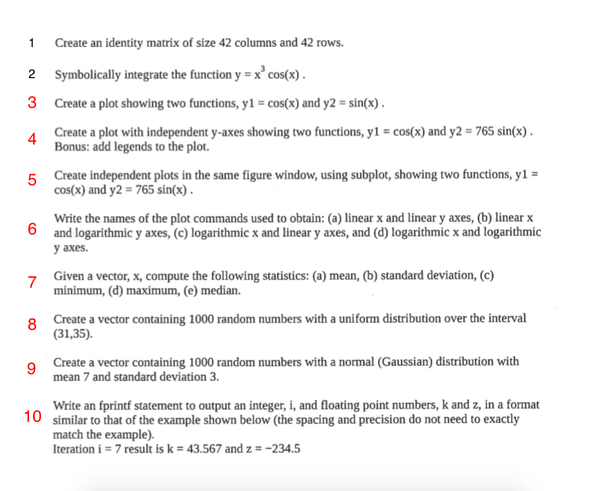 Solved MATLAB - create an identity matrix of size 42 | Chegg.com image.