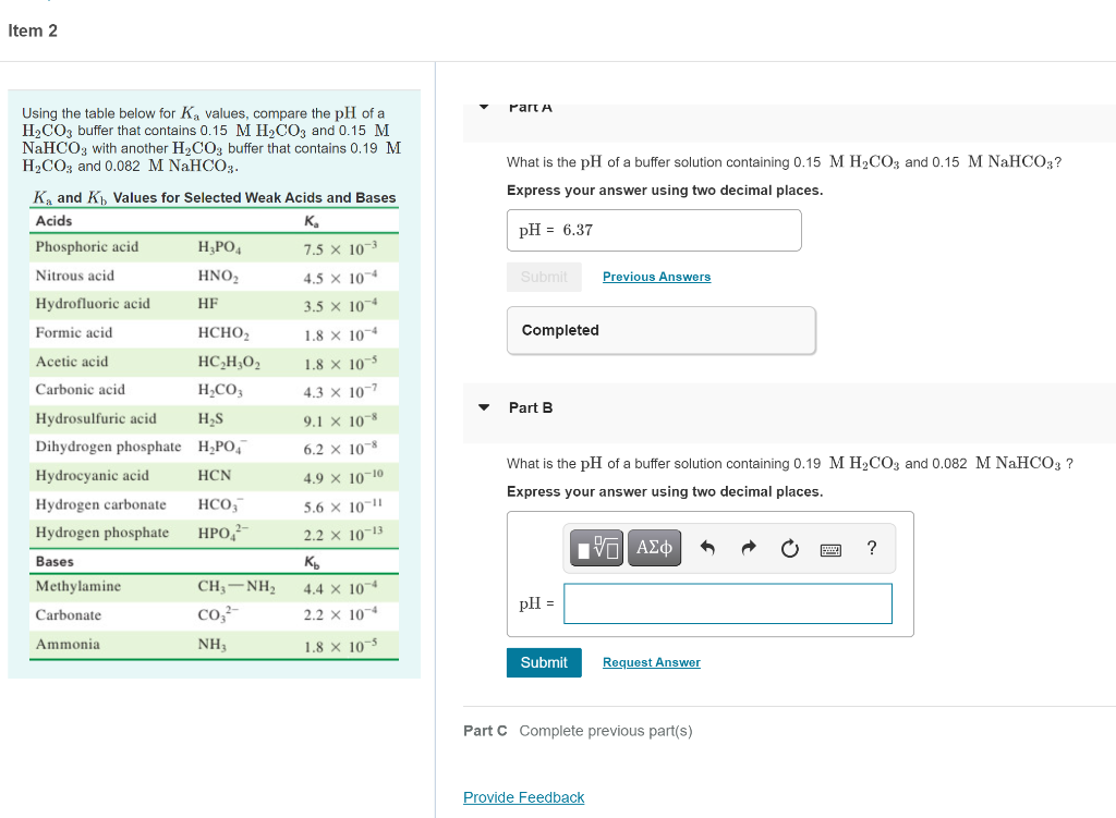 Solved Item 2 Part A What is the pH of a buffer solution | Chegg.com