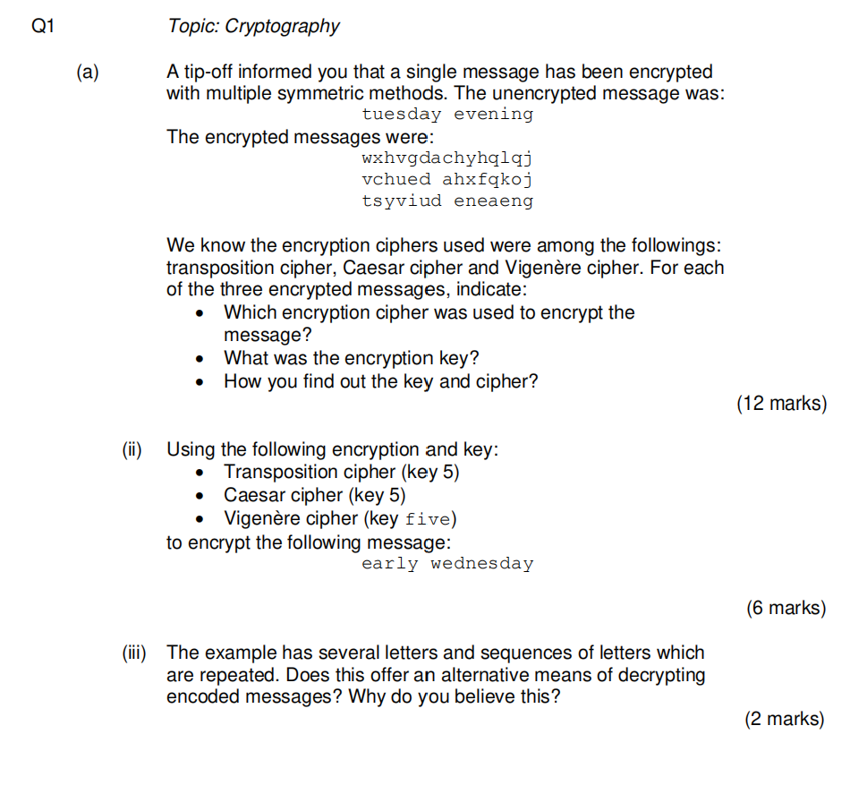 Solved Q1 Topic: Cryptography (a) A tip-off informed you | Chegg.com
