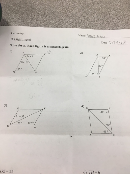 geometry assignment solve for x each figure is a parallelogram