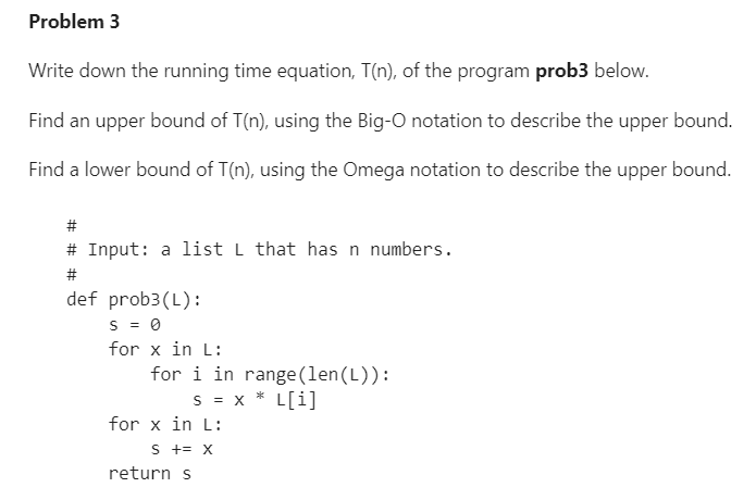 Solved Write down the running time equation, T(n), of the | Chegg.com