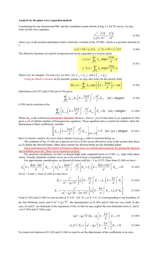 Analysis by the plane wave expansion method | Chegg.com