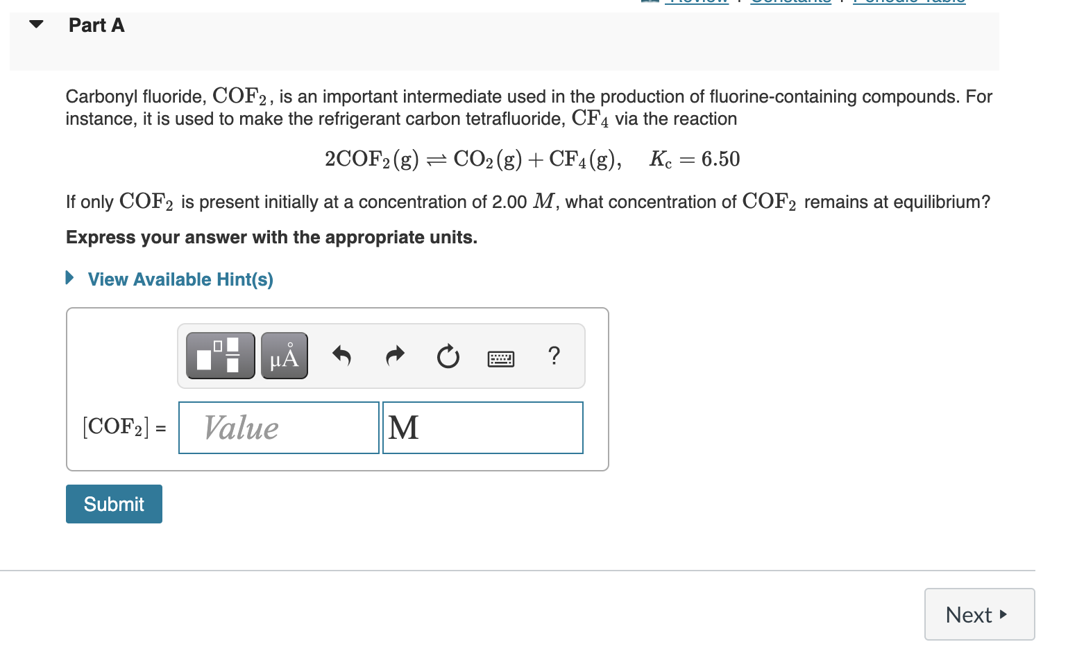 Solved Carbonyl Fluoride, COF2, Is An Important Intermediate | Chegg.com