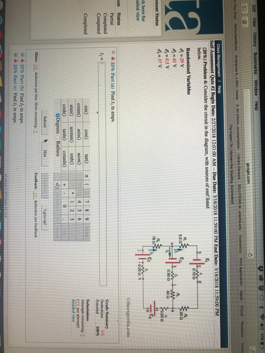 Solved A) Find I1 In Amps B) Find I2 In Amps | Chegg.com