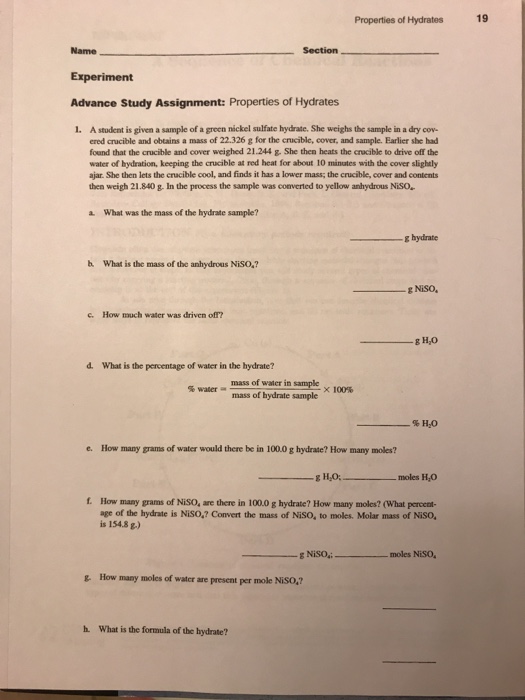 advance study assignment properties of hydrates