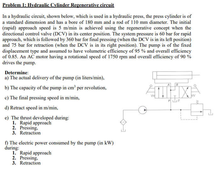 Problem 1 Hydraulic Cylinder Regenerative circuit In