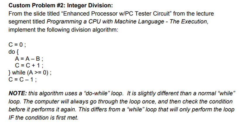 Custom Problem #2: Integer Division: From the slide | Chegg.com