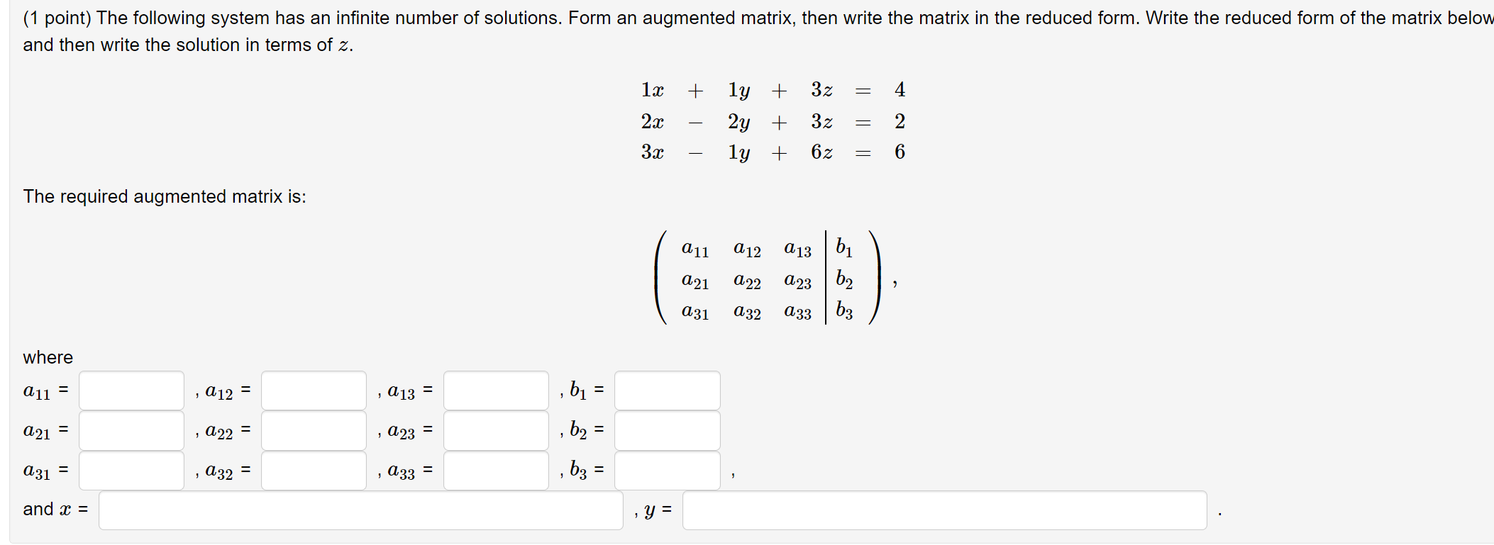 Solved (1 point) The following system has an infinite number | Chegg.com
