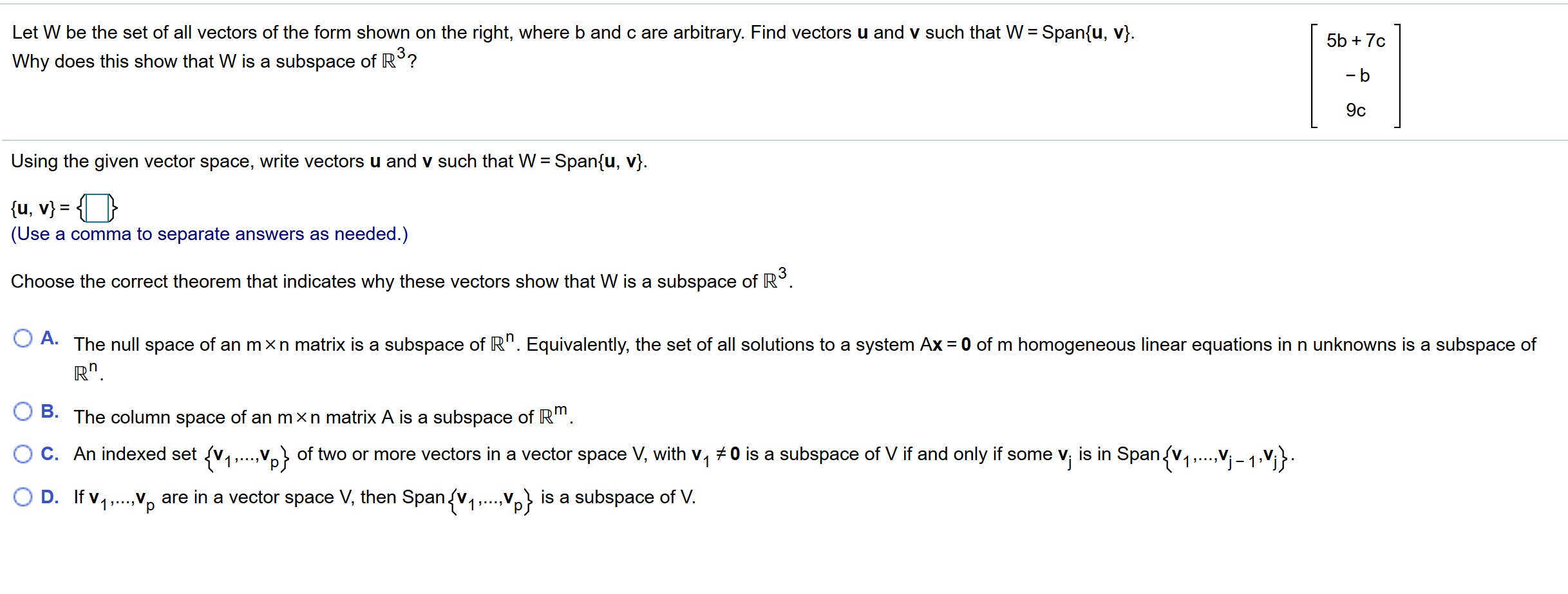 Solved Let W Be The Set Of All Vectors Of The Form Shown Chegg Com