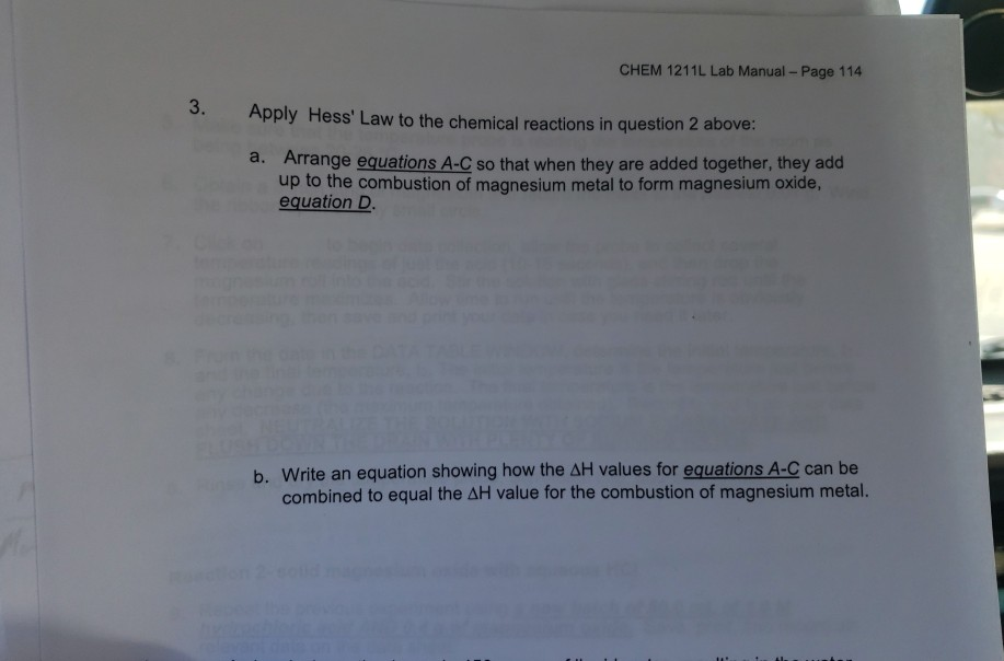 CHEM 1211L Lab Manual - Page 114 3. Apply Hess'Law To | Chegg.com