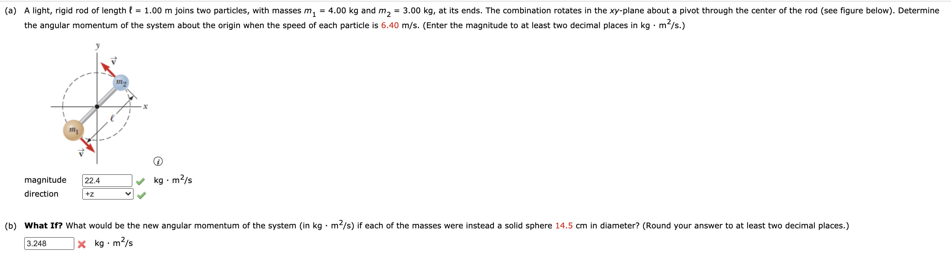 Solved = m2 - (a) A light, rigid rod of length l 1.00 m | Chegg.com