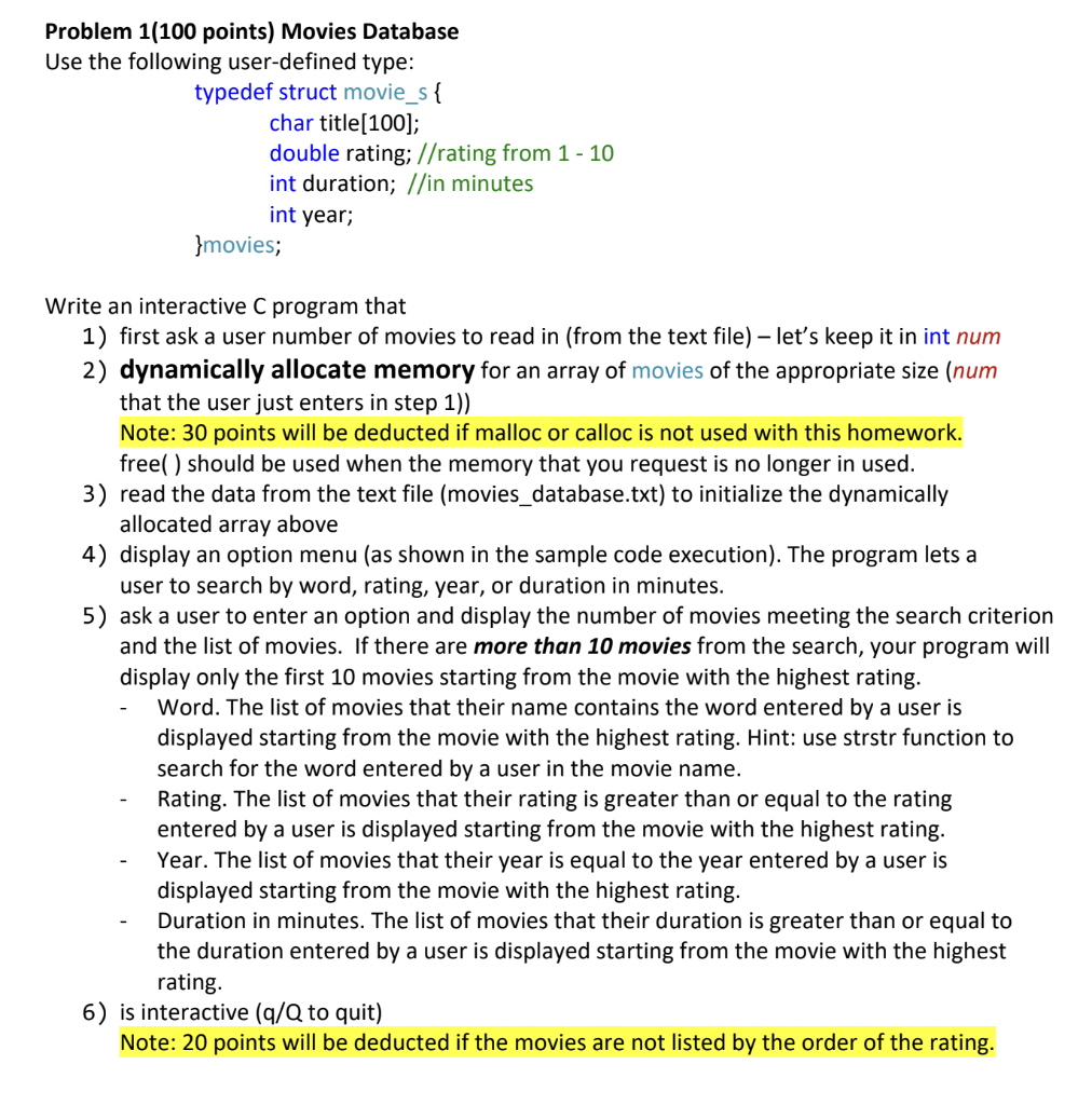 Solved Problem 1(100 points) Movies Database Use the | Chegg.com