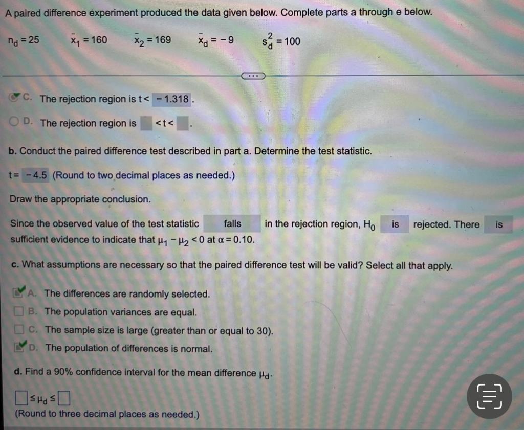 Solved d. Find a 90 % confidence interval for the mean | Chegg.com