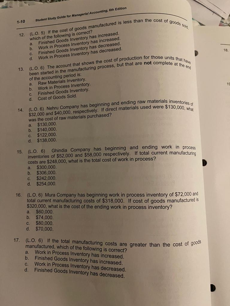 Solved Student Study Guide for Managerial Accounting, 1-8 | Chegg.com