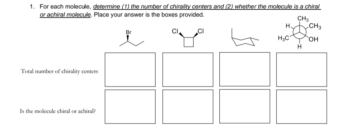 Solved 1. For each molecule, determine (1) the number of | Chegg.com
