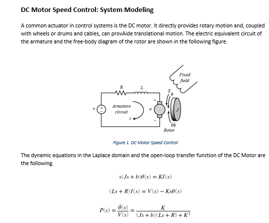 Solved DC Motor Speed Control: System Modeling A common | Chegg.com