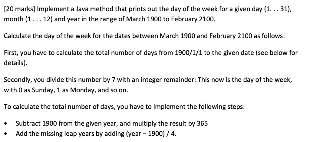 Solved 20 marks] Implement a Java method that prints out the | Chegg.com