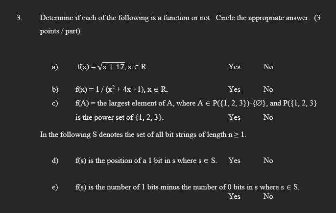 Solved 3. Determine if each of the following is a function | Chegg.com