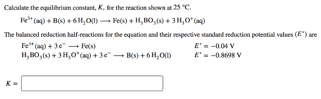 How To Calculate Equilibrium Constant From Standard Reduction