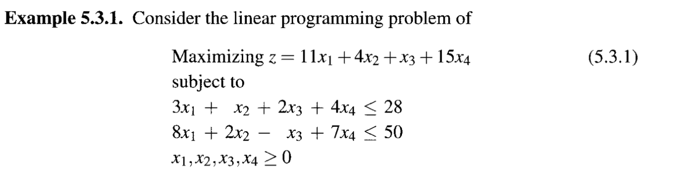 Solved Example 5.3.1. Consider the linear programming | Chegg.com