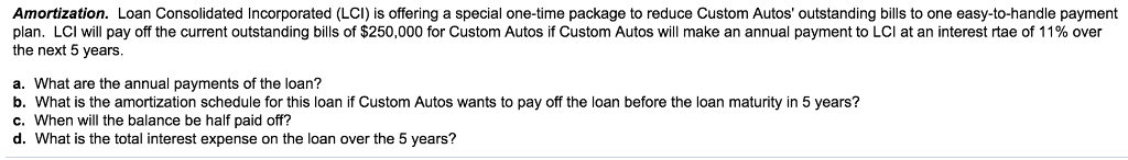 Solved Amortization. Loan Consolidated Incorporated (LCI) is | Chegg.com