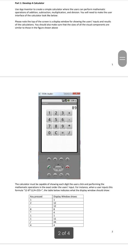 Part 1 Develop A Calculator Use App Inventor to