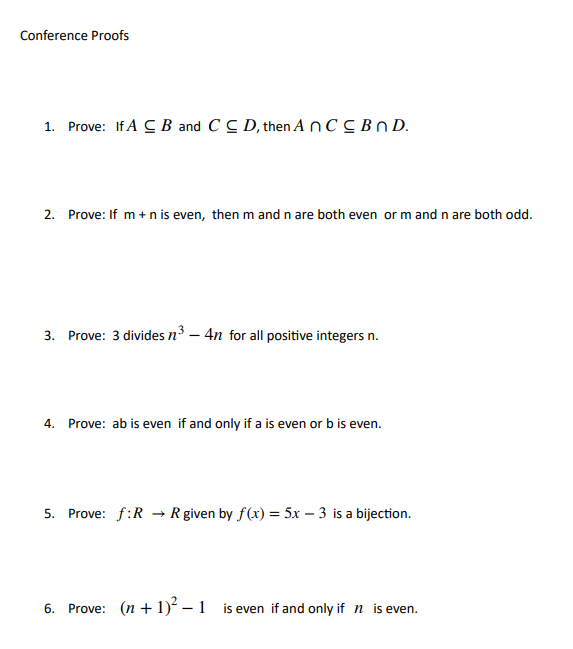 Solved Conference Proofs 1 Prove If A⊆b And C⊆d Then