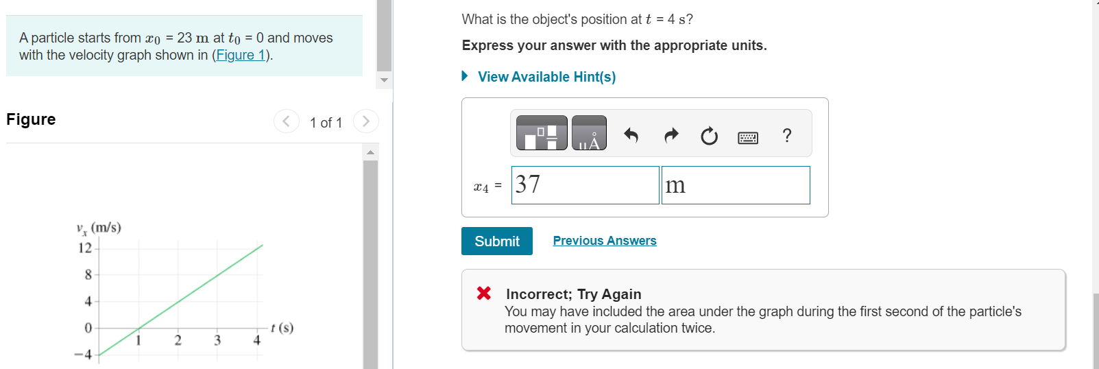 Solved A particle starts from x0=23m ﻿at t0=0 ﻿and moveswith | Chegg.com