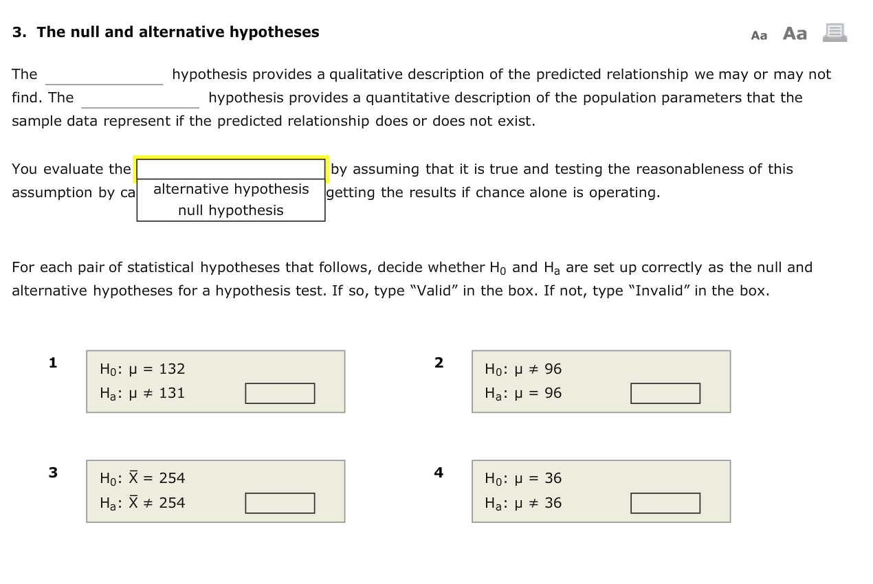 null and alternative hypothesis questions