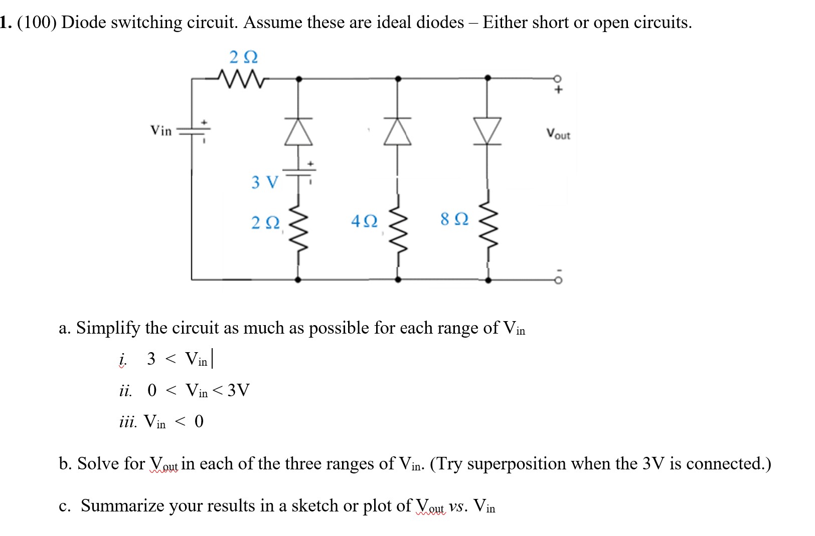 Solved (100) Diode switching circuit. Assume these are ideal