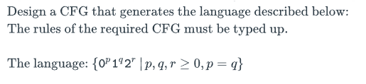 Solved Design a CFG that generates the language described | Chegg.com