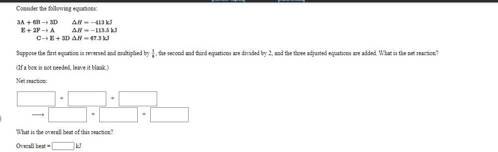 Solved Consider the following equations: 3A + 6B 3D AH = | Chegg.com