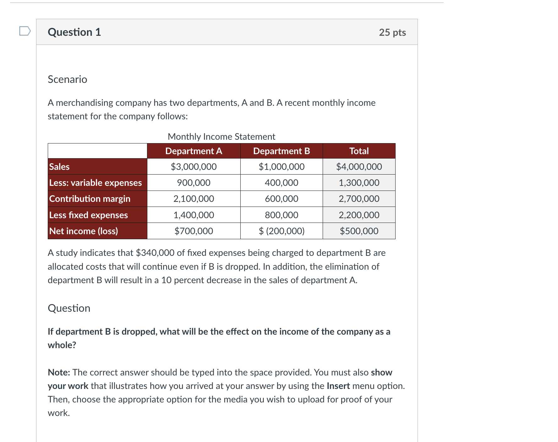 Solved Scenario A Merchandising Company Has Two Departments, | Chegg.com