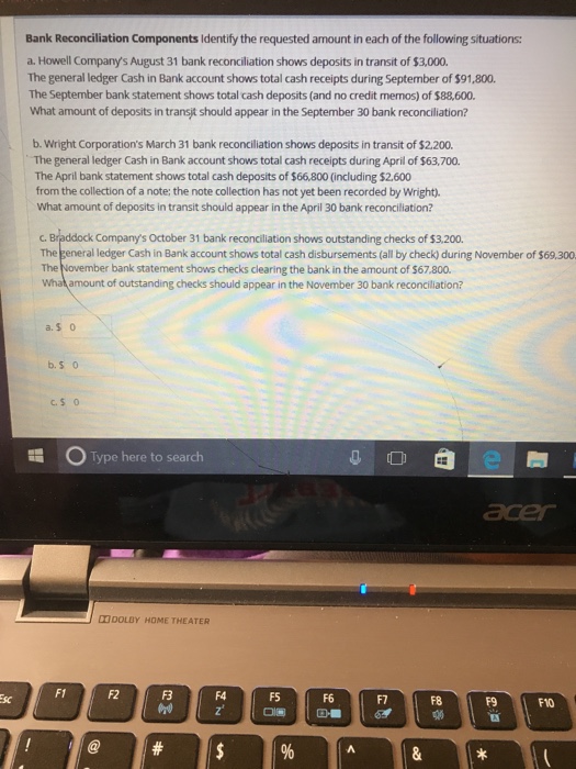 Solved Bank Reconciliation Components Identify The Requested | Chegg.com