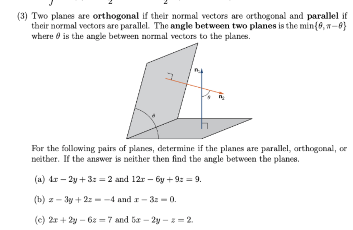 Solved 3 Two Planes Are Orthogonal If Their Normal Vectors