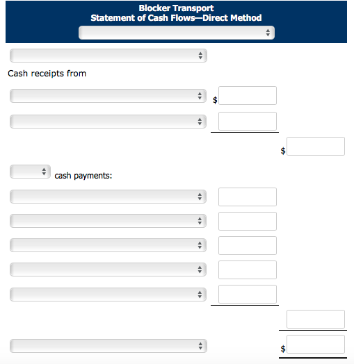 Blocker transport statement of cash flows-direct method cash receipts from cash payments: