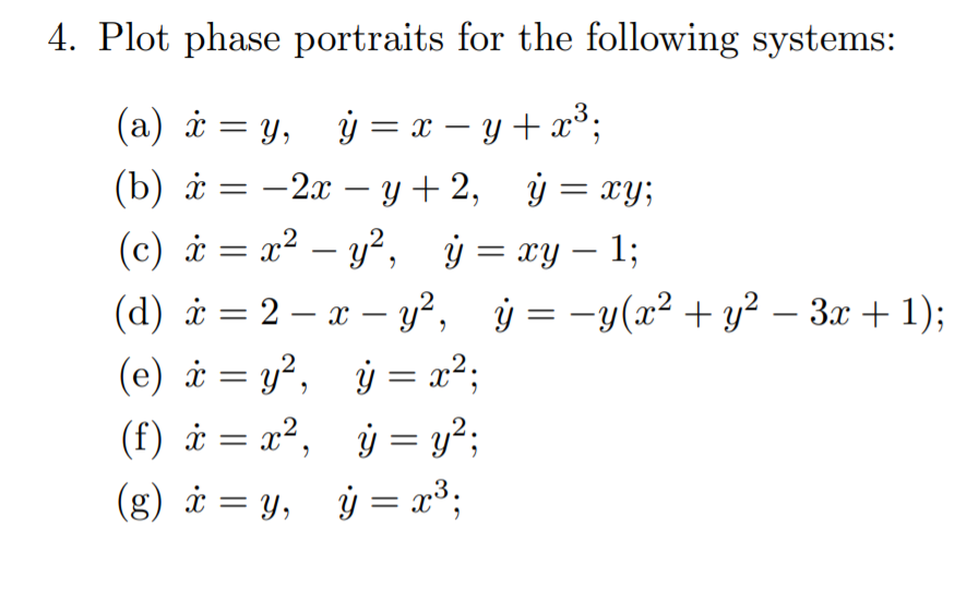 Solved DYNAMICAL SYSTEMS: plot phase portraits for the | Chegg.com