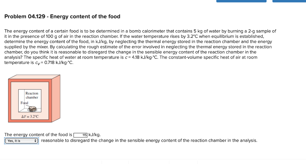 Solved Problem 04.129 - Energy Content Of The Food The | Chegg.com