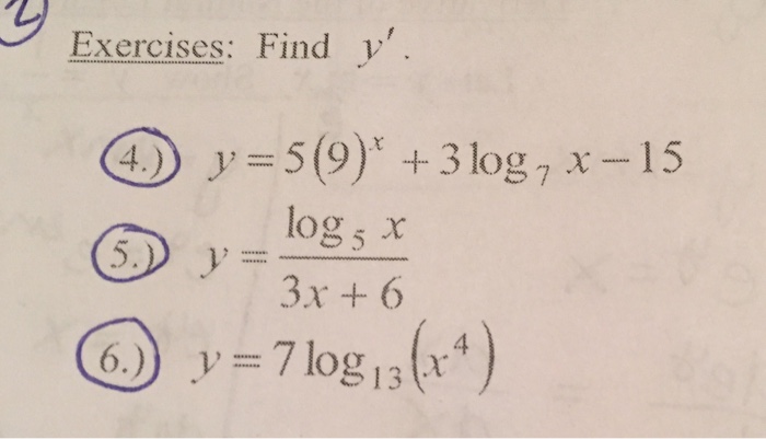 Solved Find y'. y = 5(9)^x + 3 log_7 x - 15 y = log_5 x/3x | Chegg.com