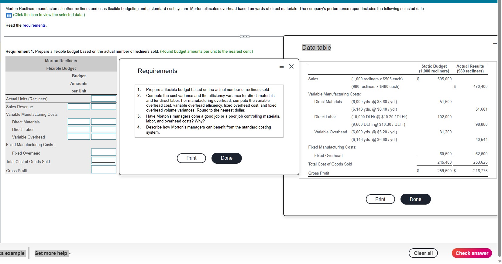 Solved Requirements 1. Prepare A Flexible Budget Based On 