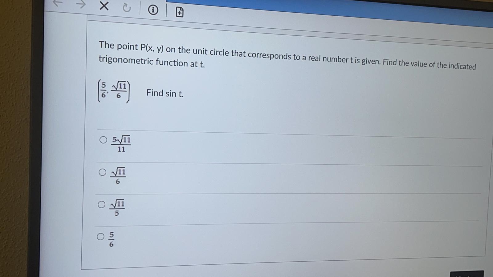 Solved T Х The point P(x, y) on the unit circle that | Chegg.com