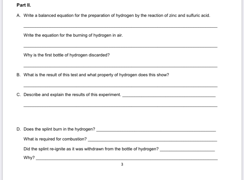 Solved Part II.A. ﻿Write a balanced equation for the | Chegg.com
