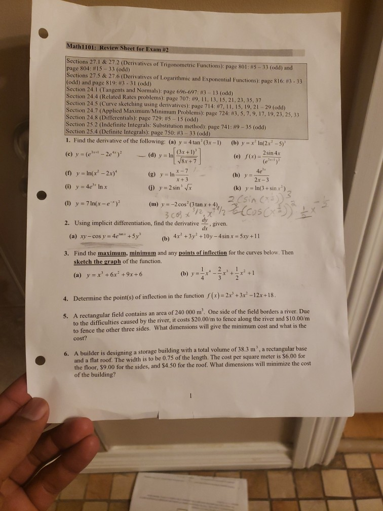 For Review ... Sheet Sections # Math1101: 2 Solved: 27.1 Exam