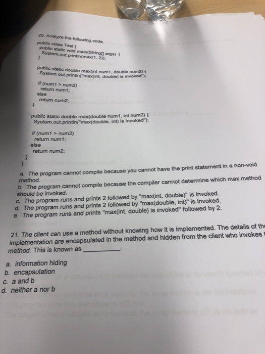 Solved 20. Analyze the following code public class Test t | Chegg.com