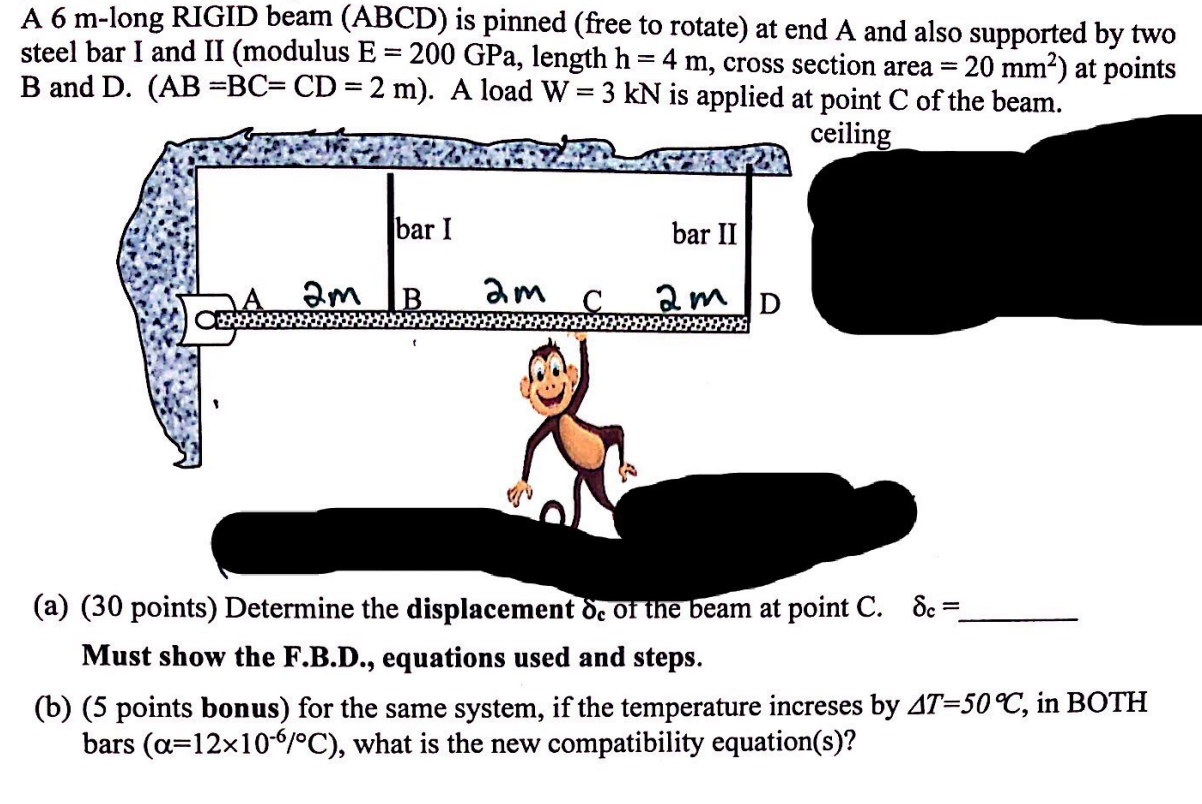 Solved A 6 m-long RIGID beam (ABCD) is pinned (free to | Chegg.com