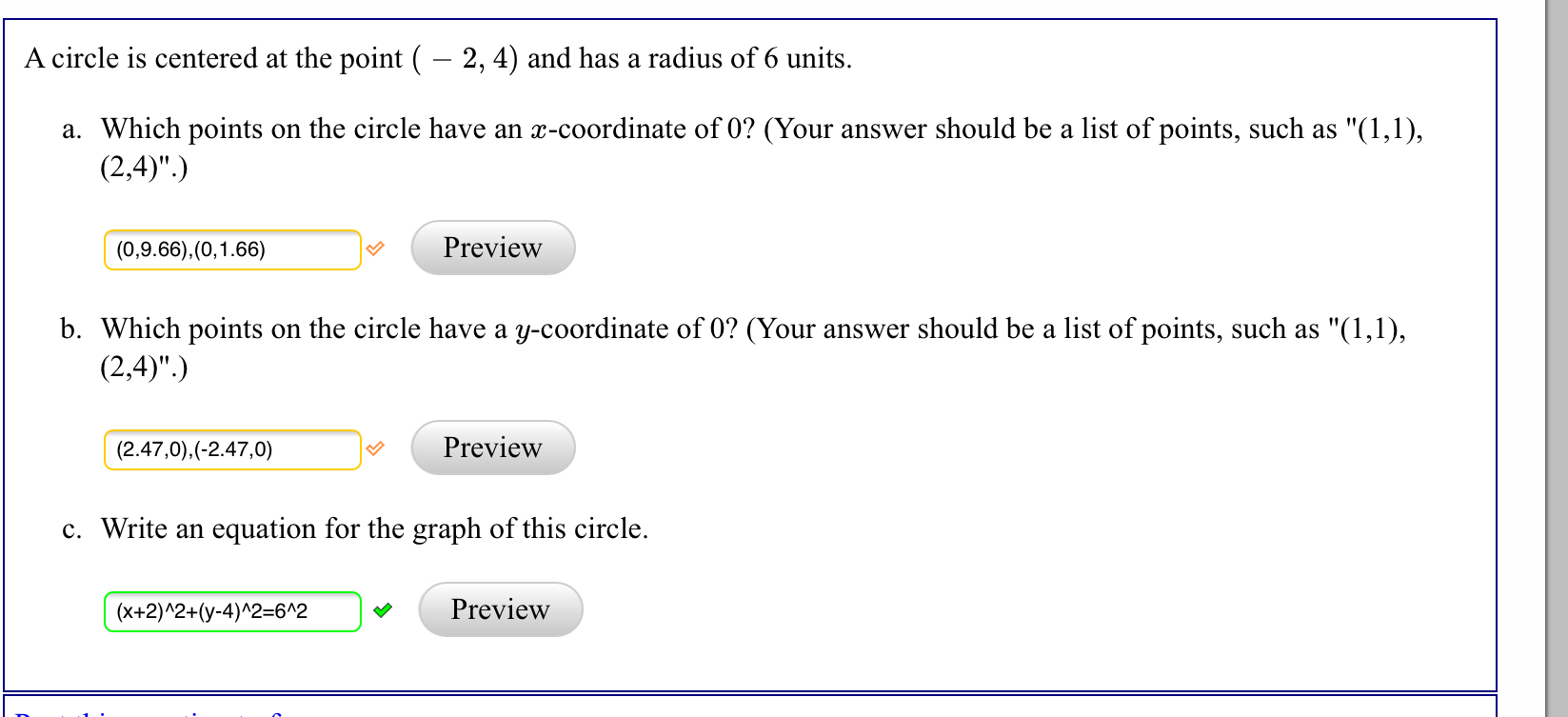 Solved A Circle Is Centered At The Point 2 4 And Has A Chegg Com